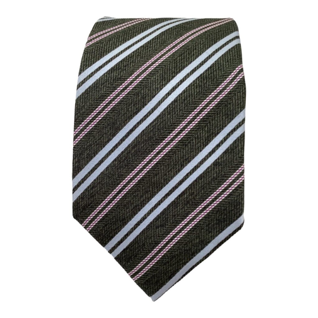 Luigi Borrelli Napoli Green Striped Silk Tie Made In Italy 59"-2".3/4 Ex Cond